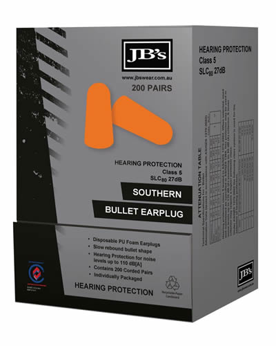 8P085 JB's SOUTHERN BULLET EARPLUG (200 PAIR)